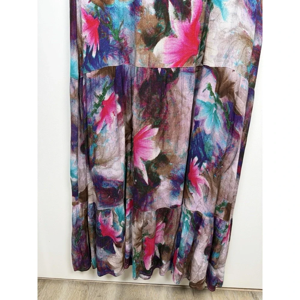 Soft Surroundings Size Medium Italian Dreams Purple Botanical Tiered Maxi Dress
